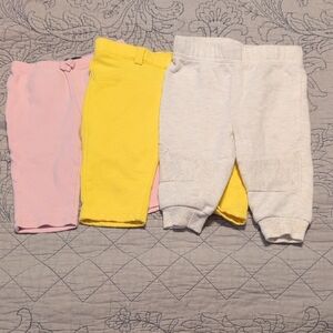 Baby Pants Trio in Pink, Yellow, and Cream